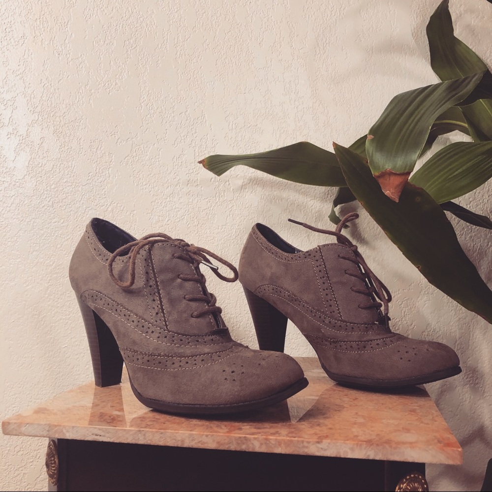 Suede Oxford Style Heels by Fioni
